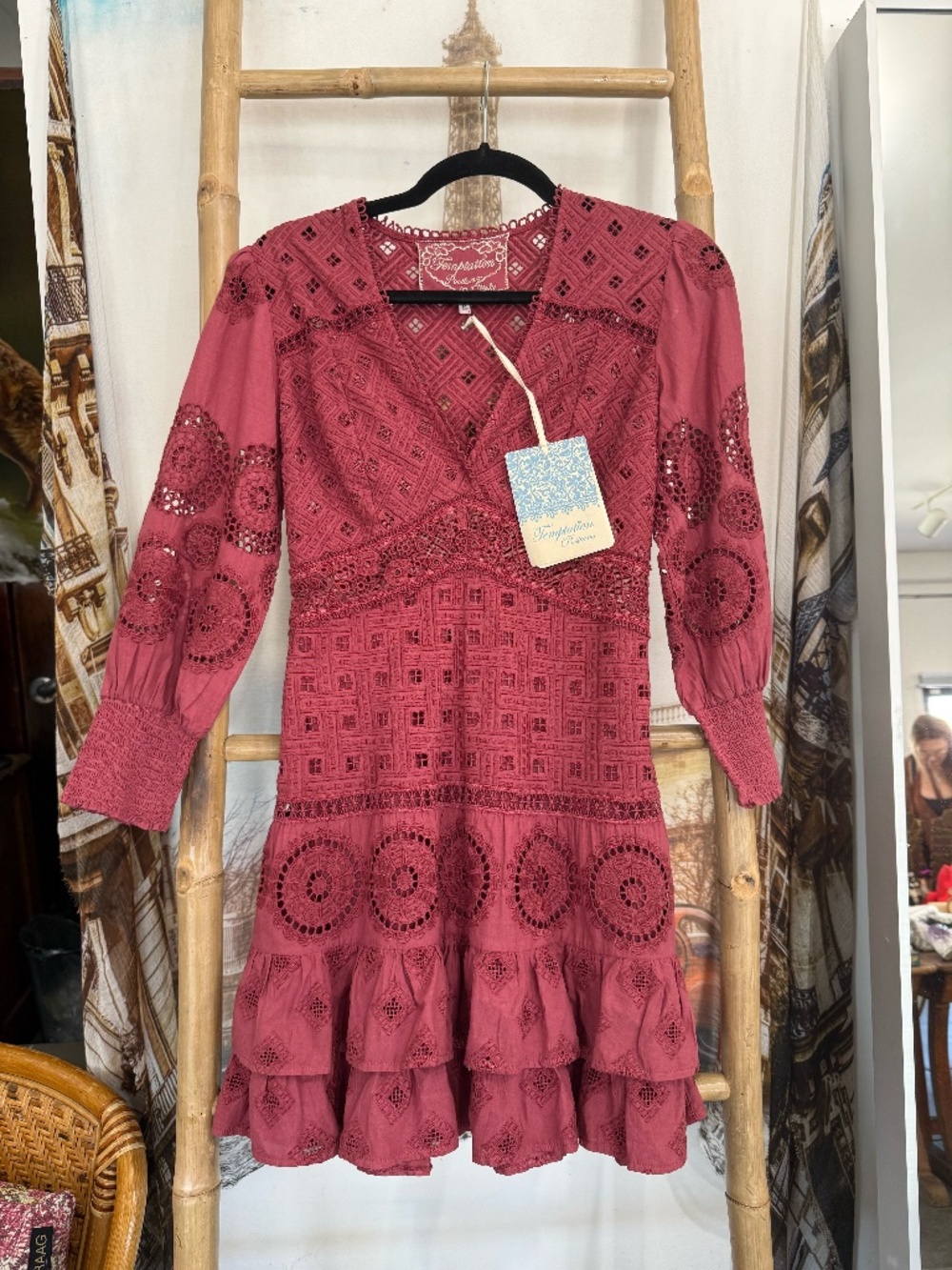 Temptation Positano Eyelet Long Sleeve Mini Dress
